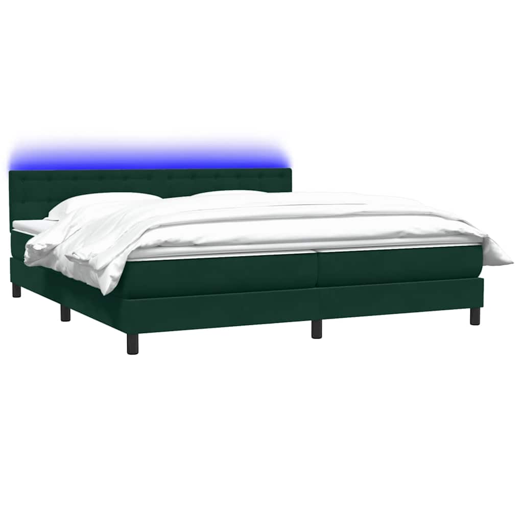 vidaXL Boxspringbett mit Matratze & LED Dunkelgrün 180x210 cm Samt