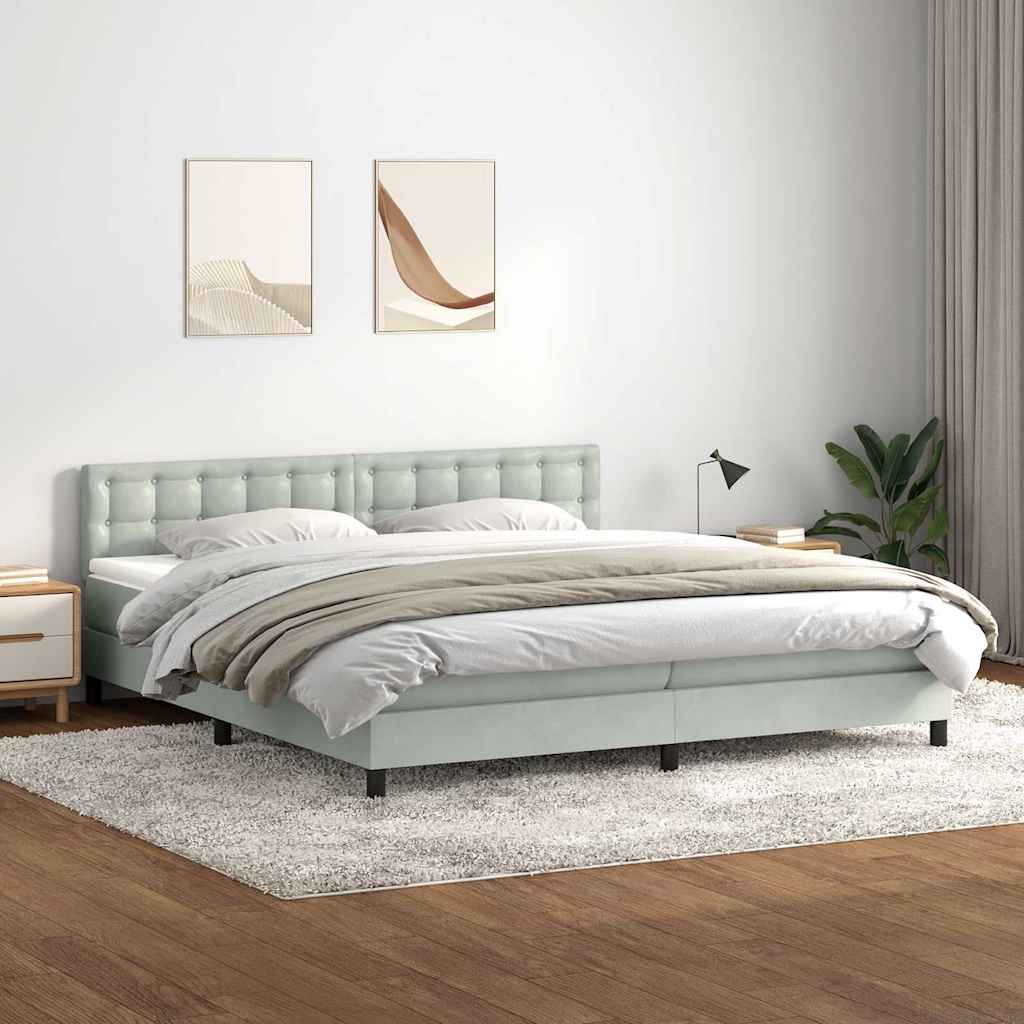 vidaXL Boxspringbett mit Matratze & LED Hellgrau 200x210 cm Samt
