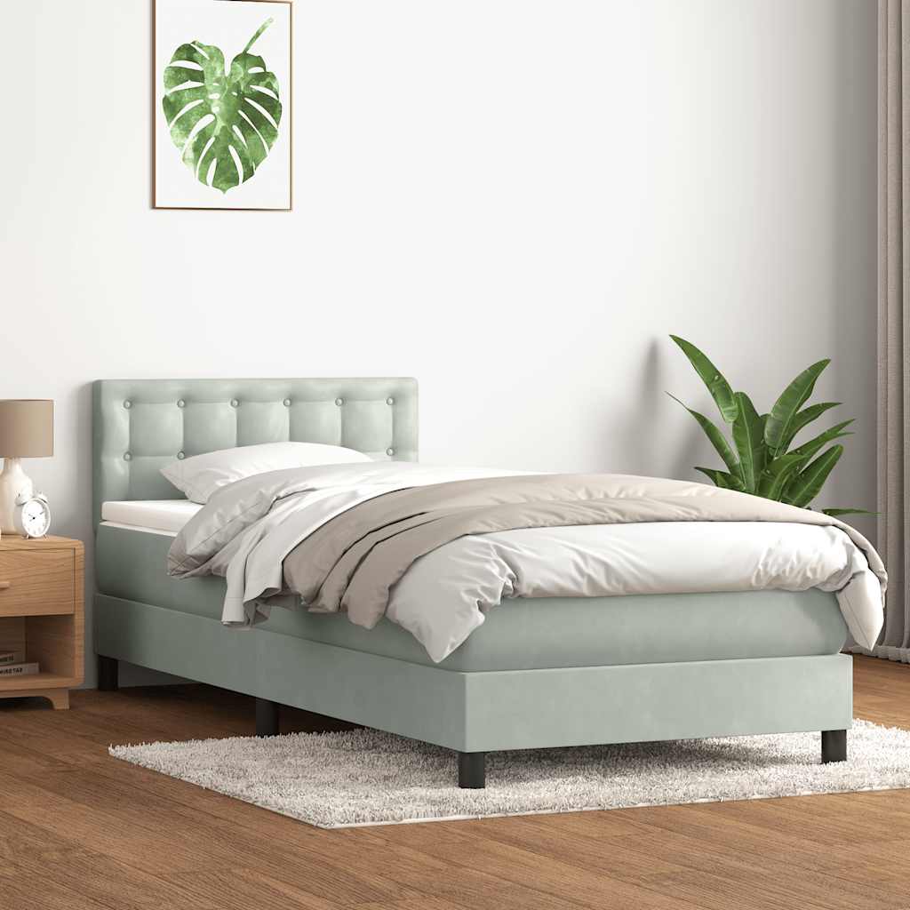vidaXL Boxspringbett mit Matratze & LED Hellgrau 80x220 cm Samt