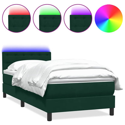 vidaXL Boxspringbett mit Matratze & LED Dunkelgrün 80x220 cm Samt