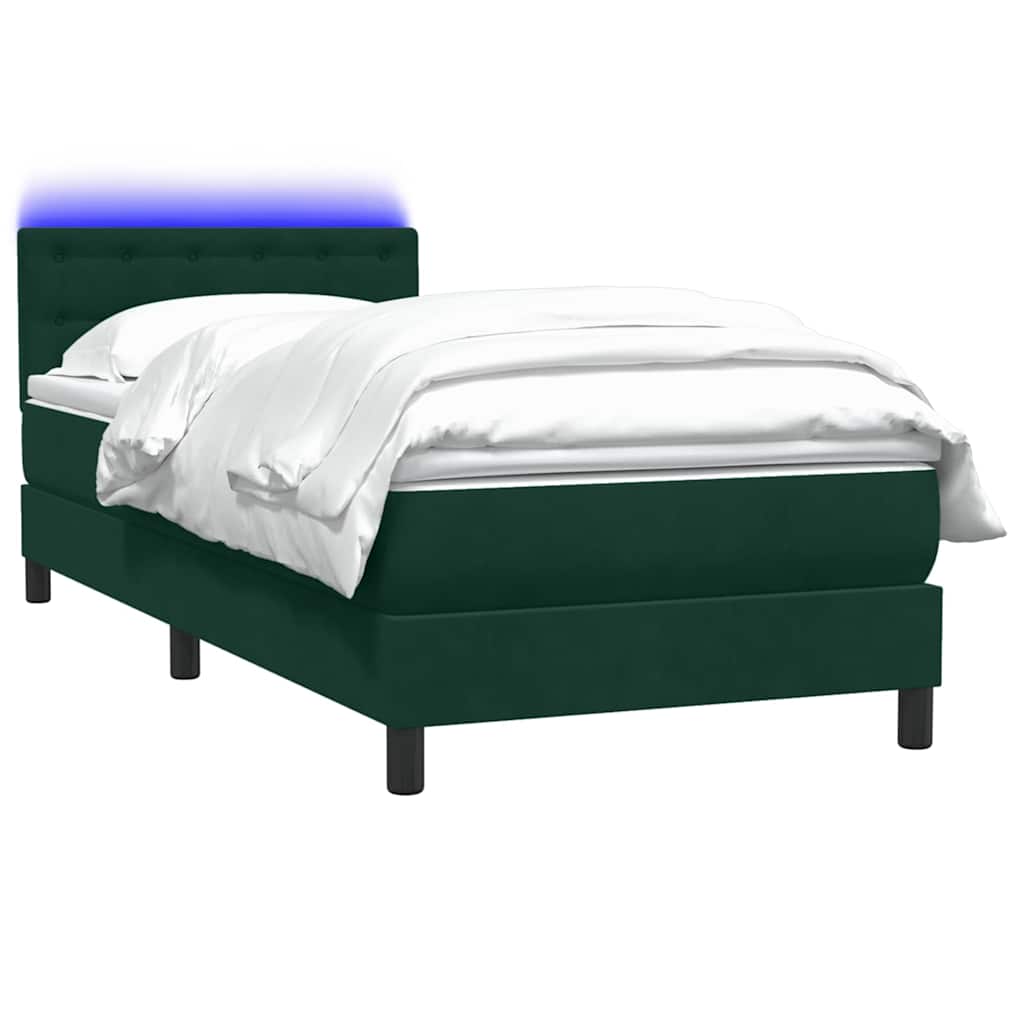 vidaXL Boxspringbett mit Matratze & LED Dunkelgrün 80x220 cm Samt