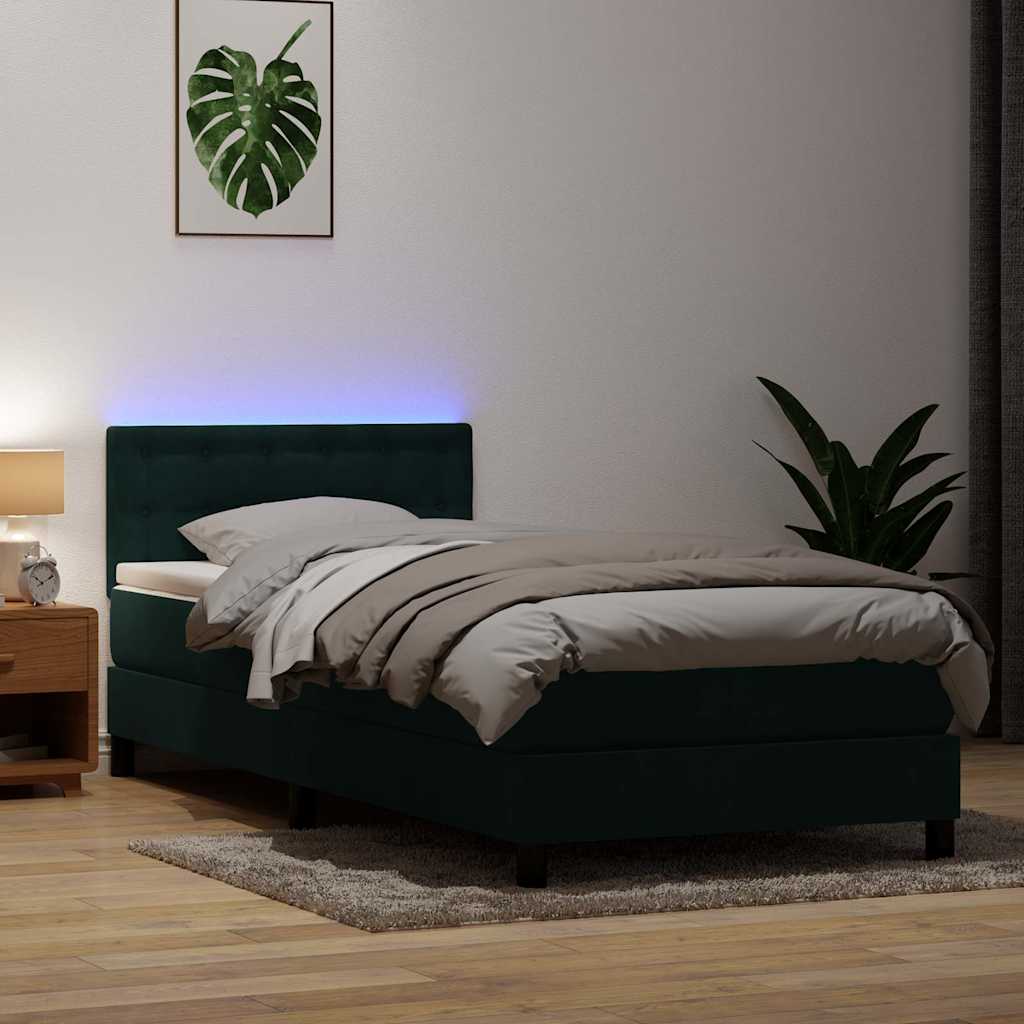 vidaXL Boxspringbett mit Matratze & LED Dunkelgrün 80x220 cm Samt