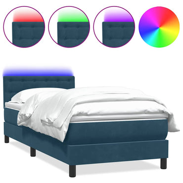 vidaXL Boxspringbett mit Matratze & LED Dunkelblau 80x220 cm Samt