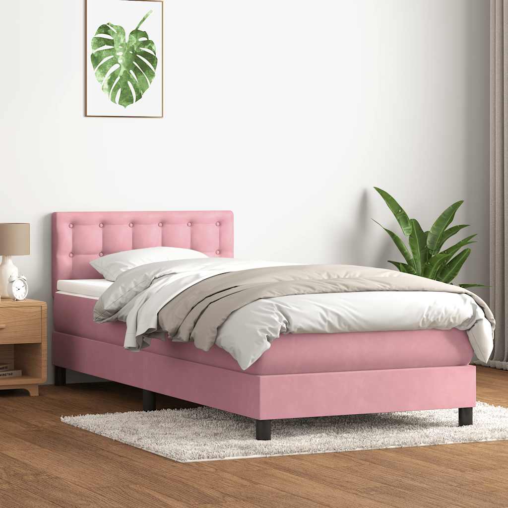 vidaXL Boxspringbett mit Matratze & LED Rosa 80x220 cm Samt