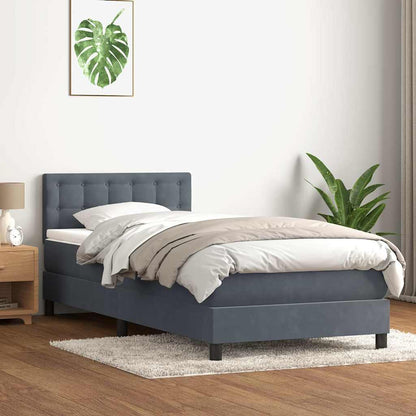 vidaXL Boxspringbett mit Matratze & LED Dunkelgrau 90x220 cm Samt