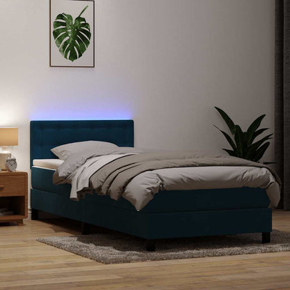 vidaXL Boxspringbett mit Matratze & LED Dunkelblau 90x220 cm Samt