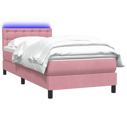 vidaXL Boxspringbett mit Matratze & LED Rosa 90x220 cm Samt