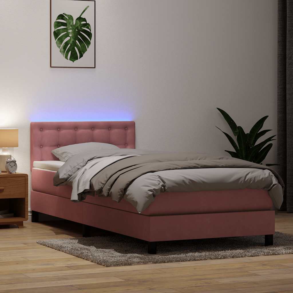 vidaXL Boxspringbett mit Matratze & LED Rosa 90x220 cm Samt