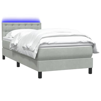 vidaXL Boxspringbett mit Matratze & LED Hellgrau 100x220 cm Samt