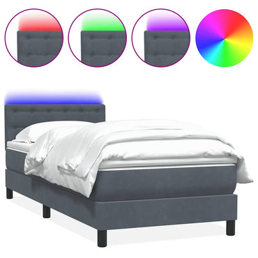 vidaXL Boxspringbett mit Matratze & LED Dunkelgrau 100x220 cm Samt