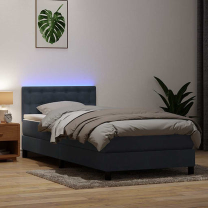 vidaXL Boxspringbett mit Matratze & LED Dunkelgrau 100x220 cm Samt