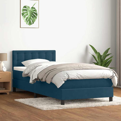 vidaXL Boxspringbett mit Matratze & LED Dunkelblau 100x220 cm Samt