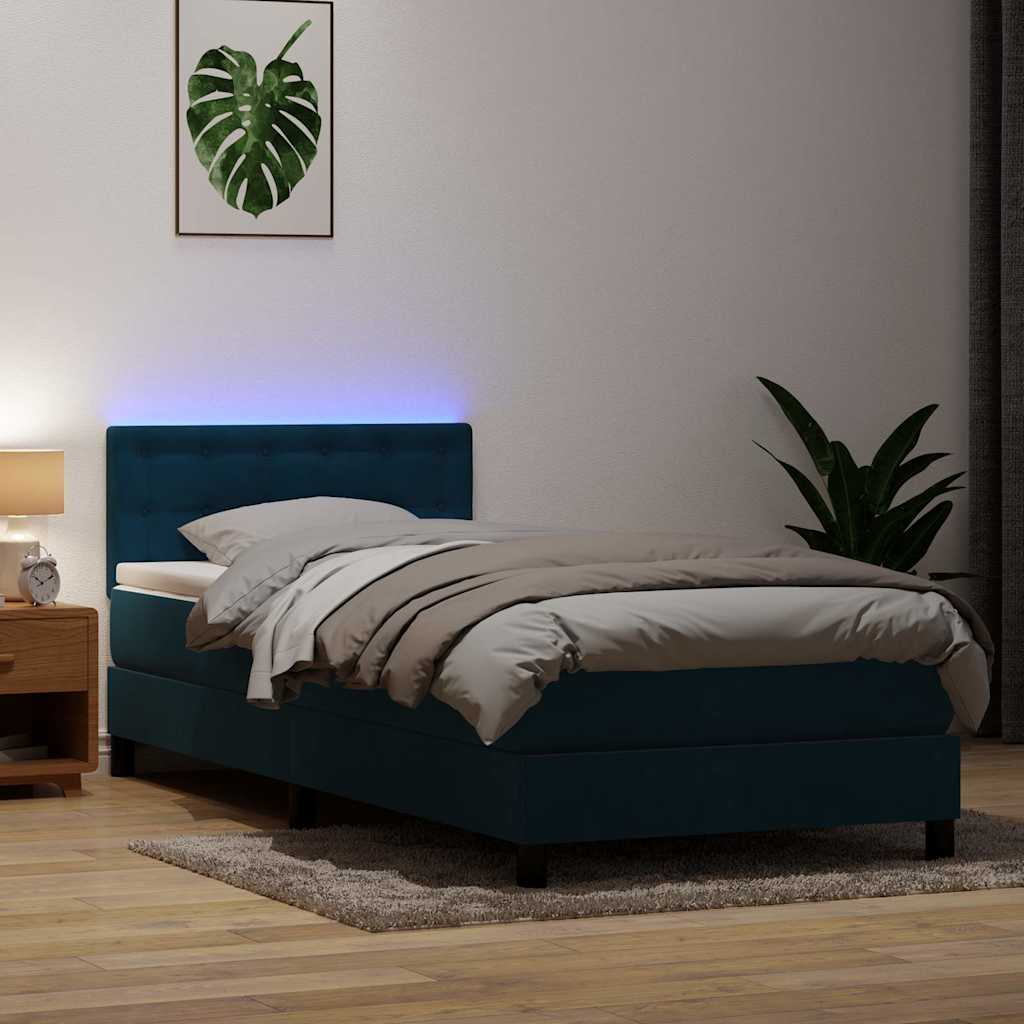 vidaXL Boxspringbett mit Matratze & LED Dunkelblau 100x220 cm Samt