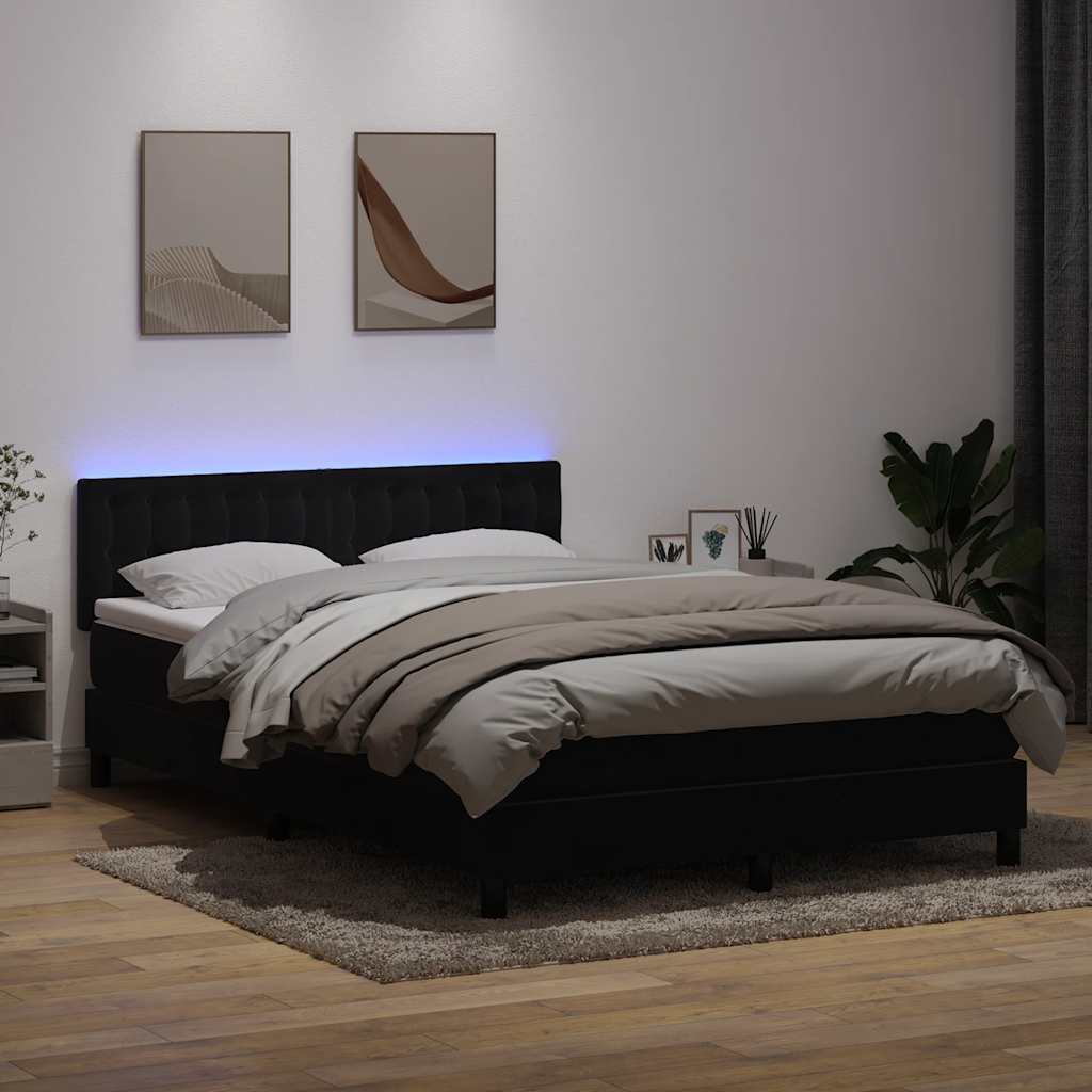 vidaXL Boxspringbett mit Matratze & LED Schwarz 140x220 cm Samt