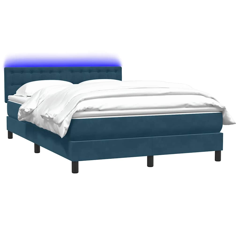 vidaXL Boxspringbett mit Matratze & LED Dunkelblau 140x220 cm Samt