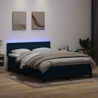 vidaXL Boxspringbett mit Matratze & LED Dunkelblau 140x220 cm Samt