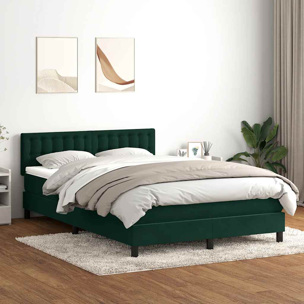 vidaXL Boxspringbett mit Matratze & LED Dunkelgrün 160x220 cm Samt