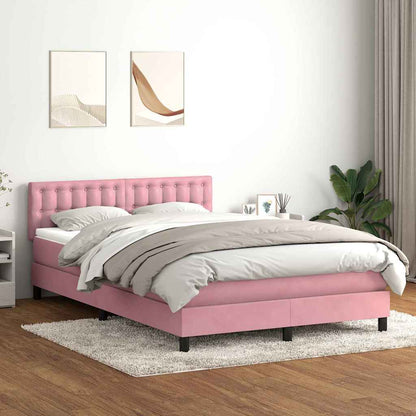 vidaXL Boxspringbett mit Matratze & LED Rosa 160x220 cm Samt