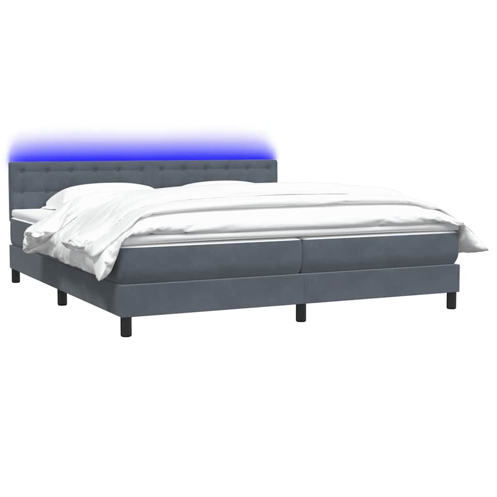 vidaXL Boxspringbett mit Matratze & LED Dunkelgrau 200x220 cm Samt