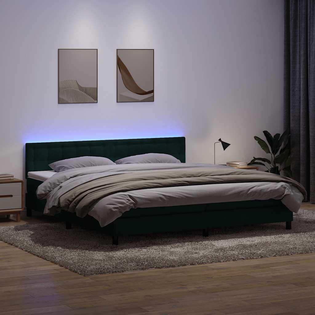 vidaXL Boxspringbett mit Matratze & LED Dunkelgrün 200x220 cm Samt