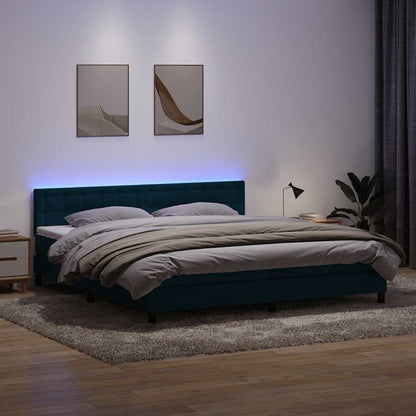 vidaXL Boxspringbett mit Matratze & LED Dunkelblau 200x220 cm Samt