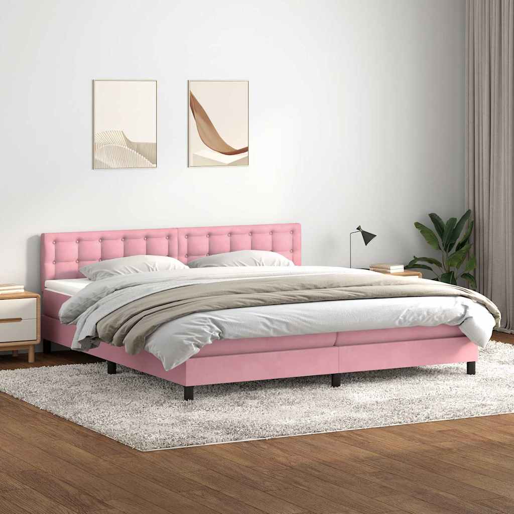 vidaXL Boxspringbett mit Matratze & LED Rosa 200x220 cm Samt