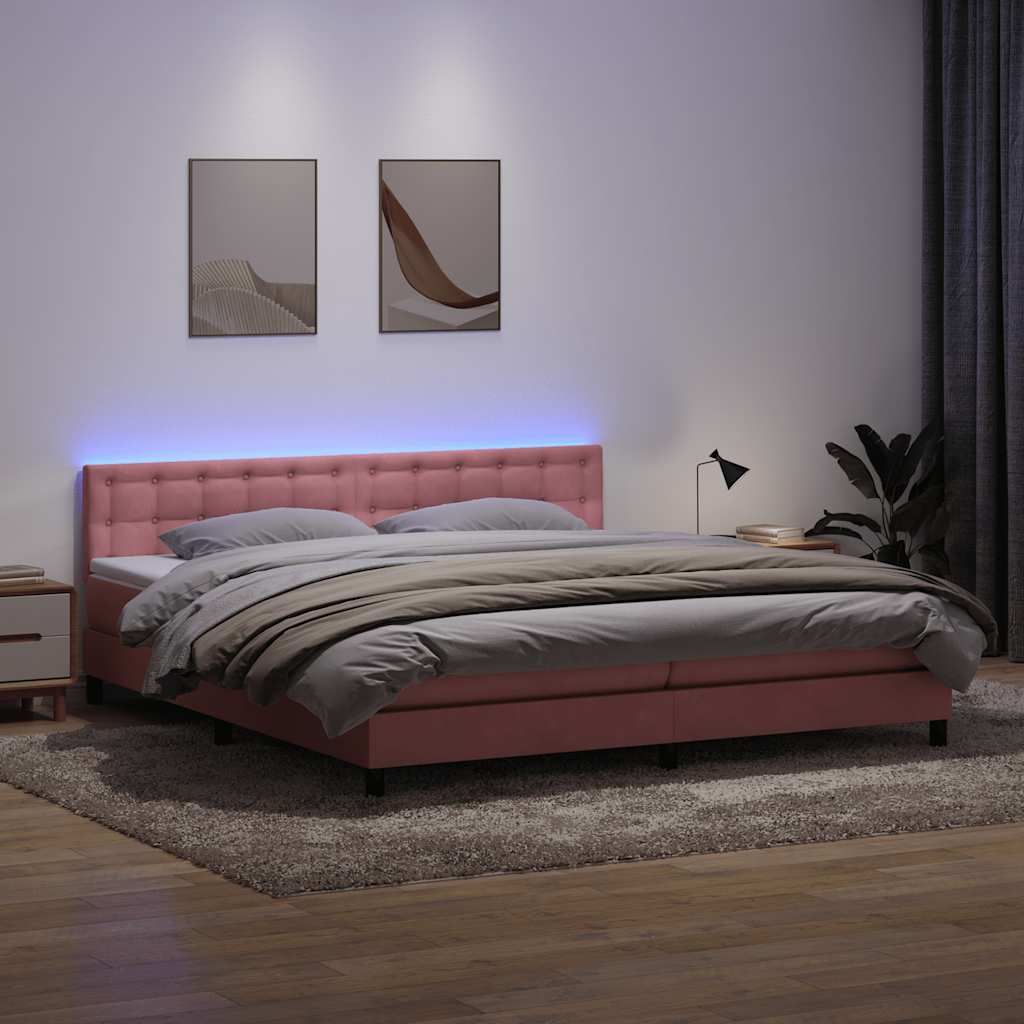 vidaXL Boxspringbett mit Matratze & LED Rosa 200x220 cm Samt