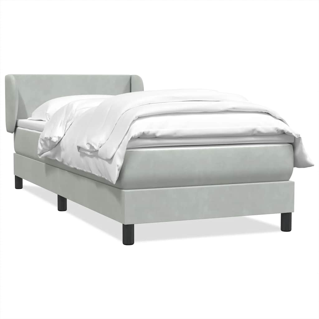 vidaXL Boxspringbett mit Matratze Hellgrau 100x210 cm Samt