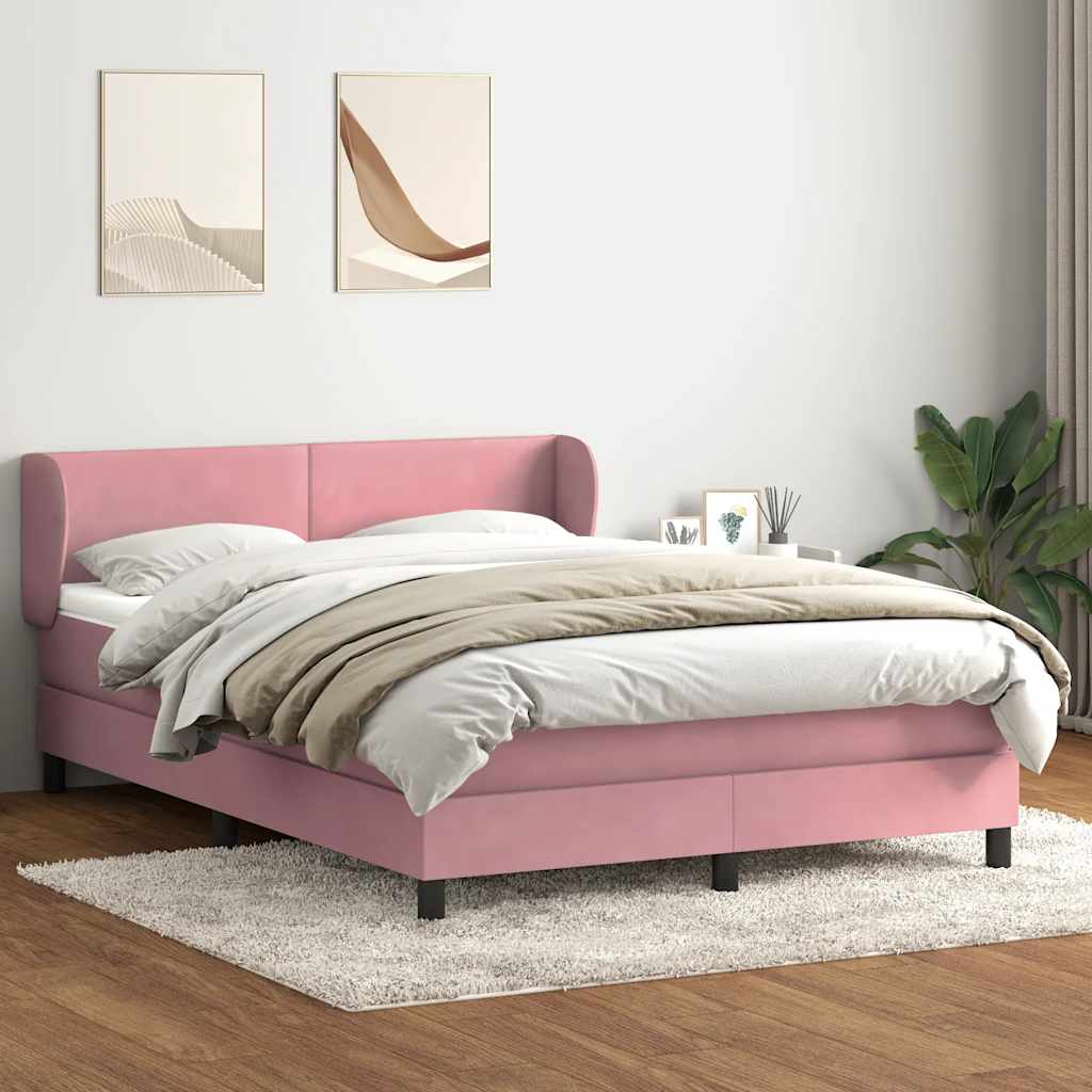 vidaXL Boxspringbett mit Matratze Rosa 140x210 cm Samt