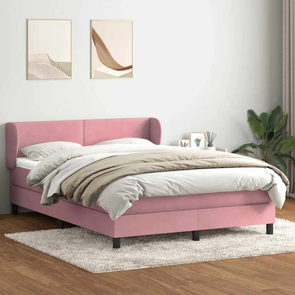 vidaXL Boxspringbett mit Matratze Rosa 140x210 cm Samt