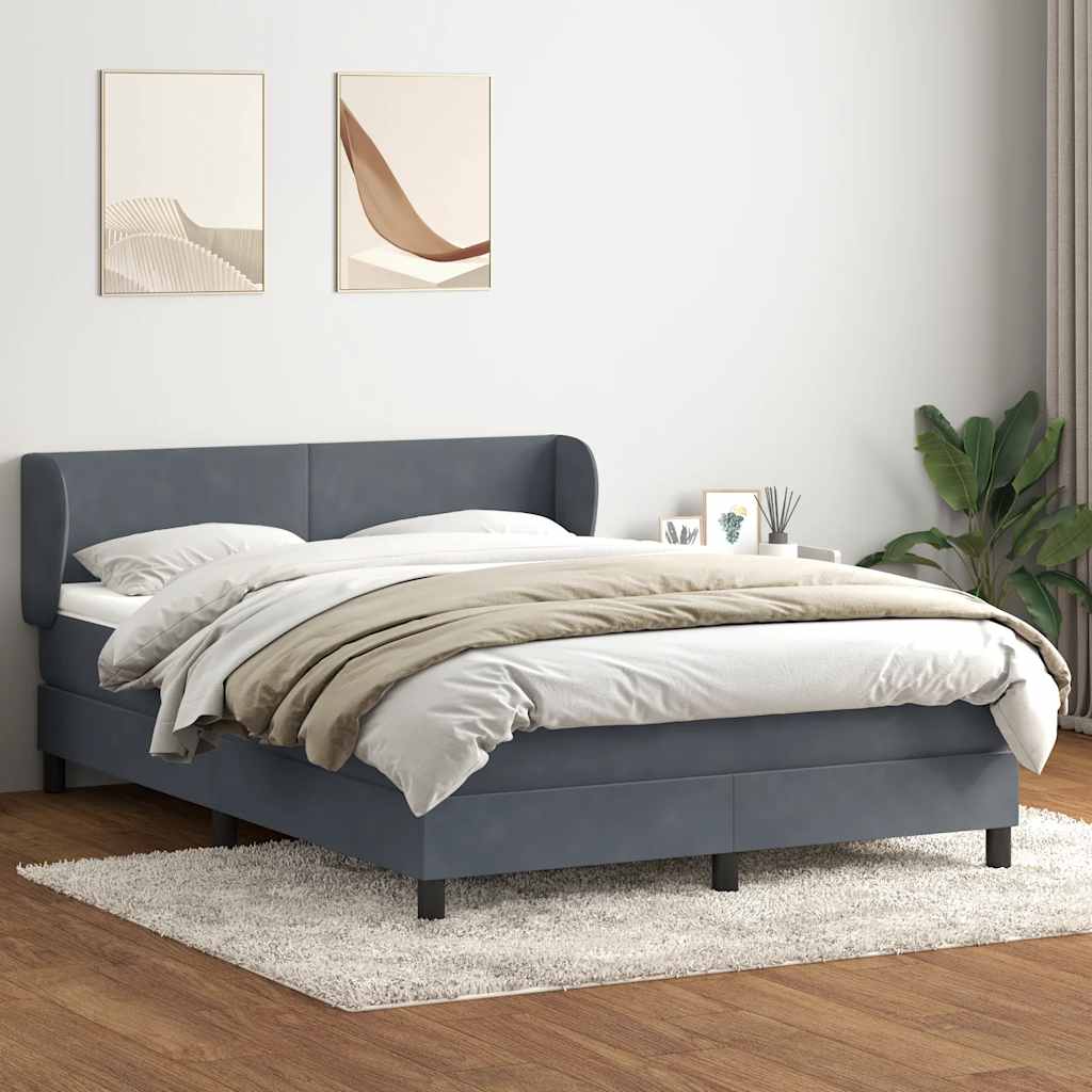 vidaXL Boxspringbett mit Matratze Dunkelgrau 160x210 cm Samt