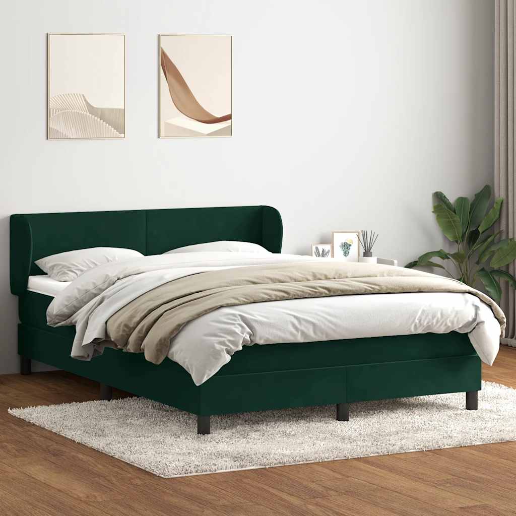 vidaXL Boxspringbett mit Matratze Dunkelgrün 160x210 cm Samt