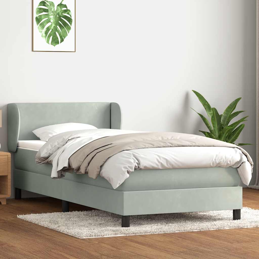 vidaXL Boxspringbett mit Matratze Hellgrau 100x220 cm Samt