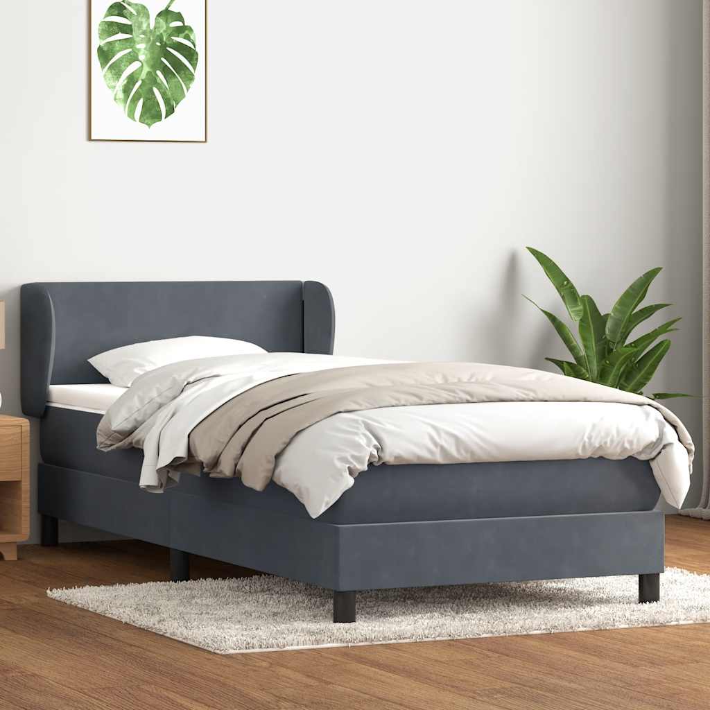 vidaXL Lit boxspring avec matelas Gris foncé 100x220 cm Velours