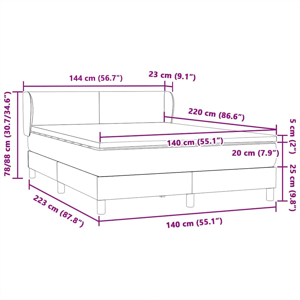 vidaXL Lit coffre avec matelas Gris foncé 140x220 cm Velours