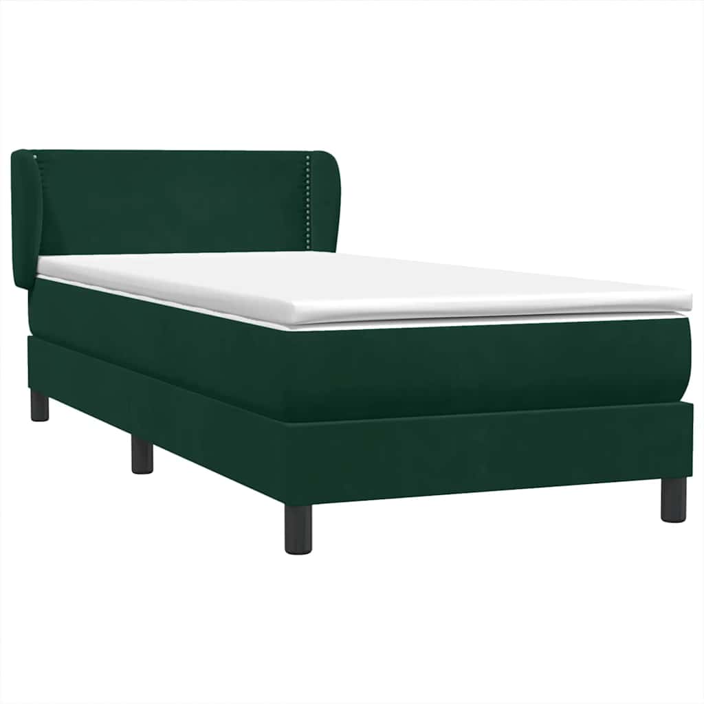 vidaXL Boxspringbett mit Matratze Dunkelgrün 90x210 cm Samt