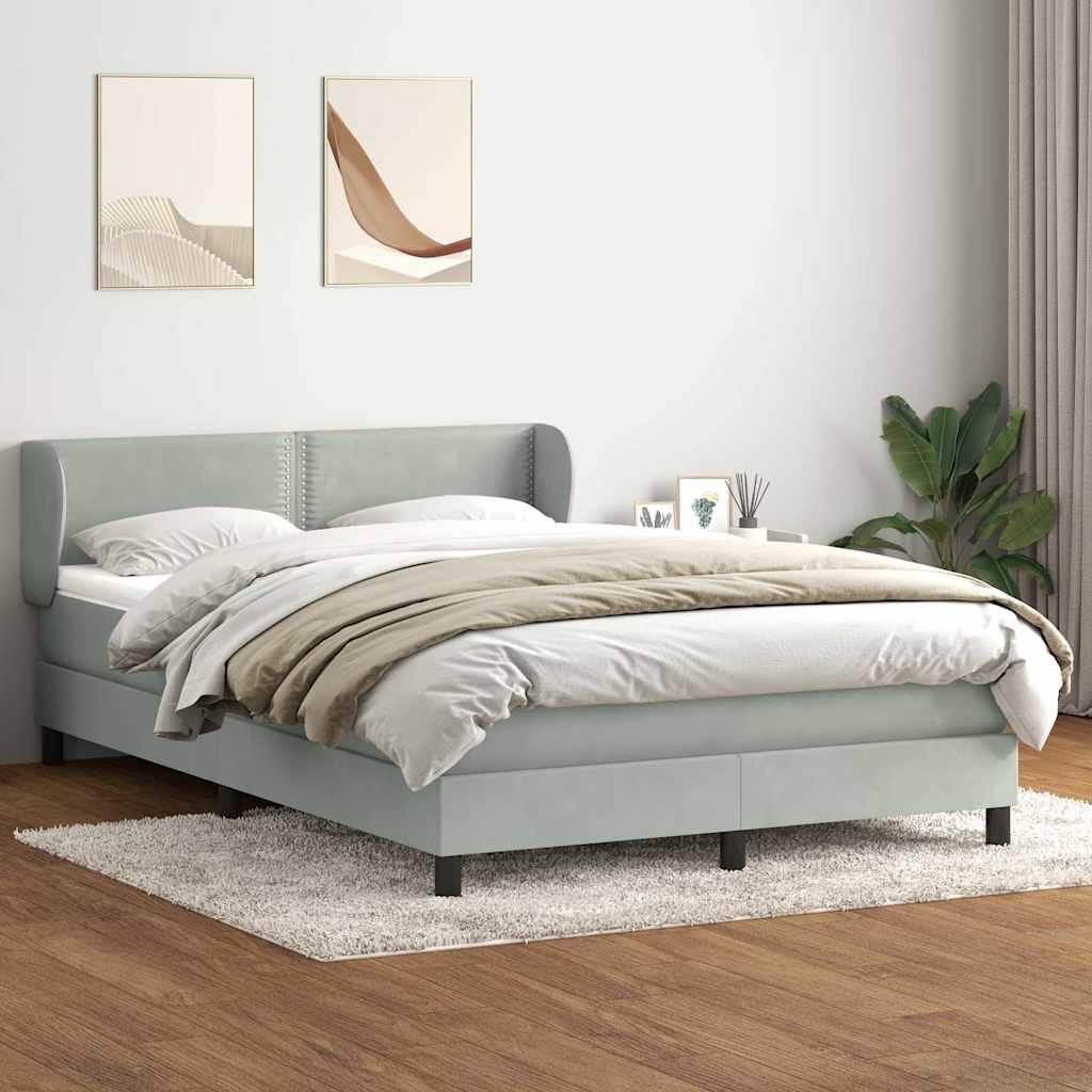 vidaXL Boxspringbett mit Matratze Hellgrau 160x210 cm Samt