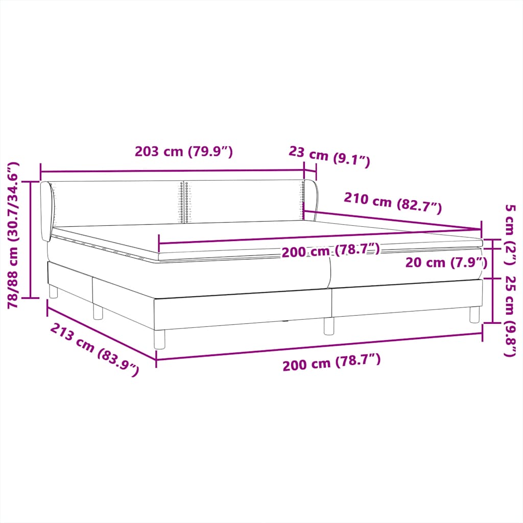 vidaXL Boxspringbett mit Matratzen Hellgrau 200x210 cm Samt