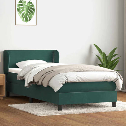 vidaXL Boxspringbett mit Matratze Dunkelgrün 90x220 cm Samt