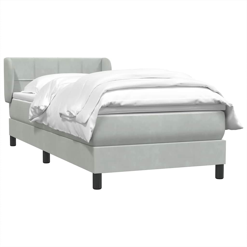 vidaXL Boxspringbett mit Matratze Hellgrau 100x210 cm Samt