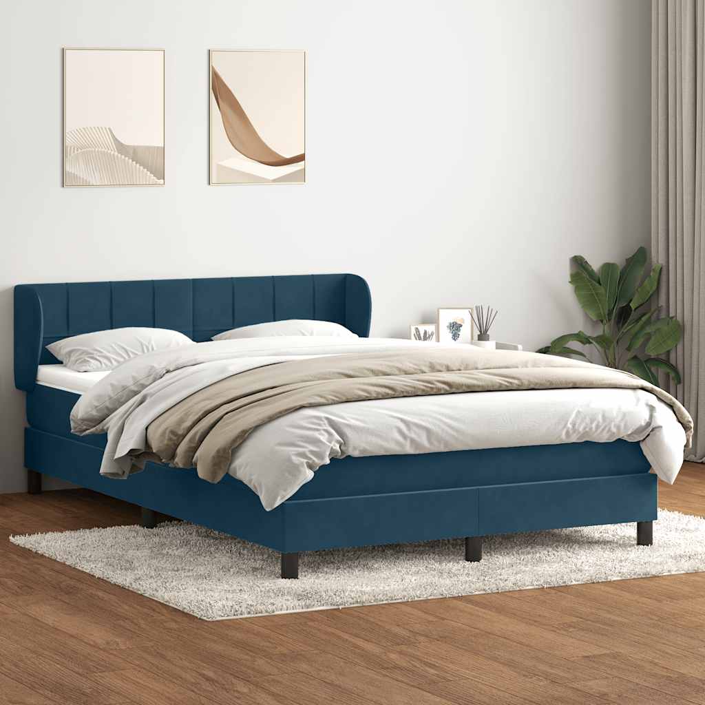vidaXL Lit boxspring avec matelas bleu foncé 140x210 cm velours