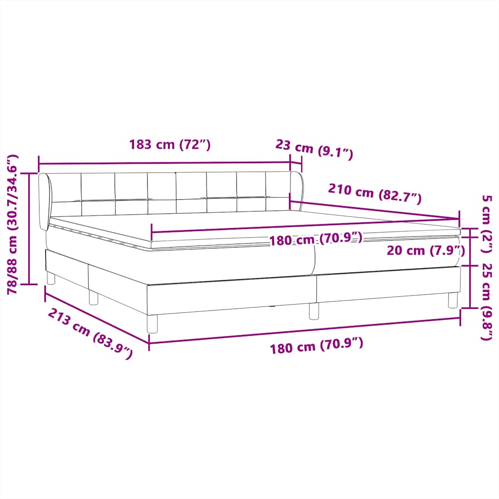vidaXL Boxspringbett mit Matratzen Dunkelgrau 180x210 cm Samt