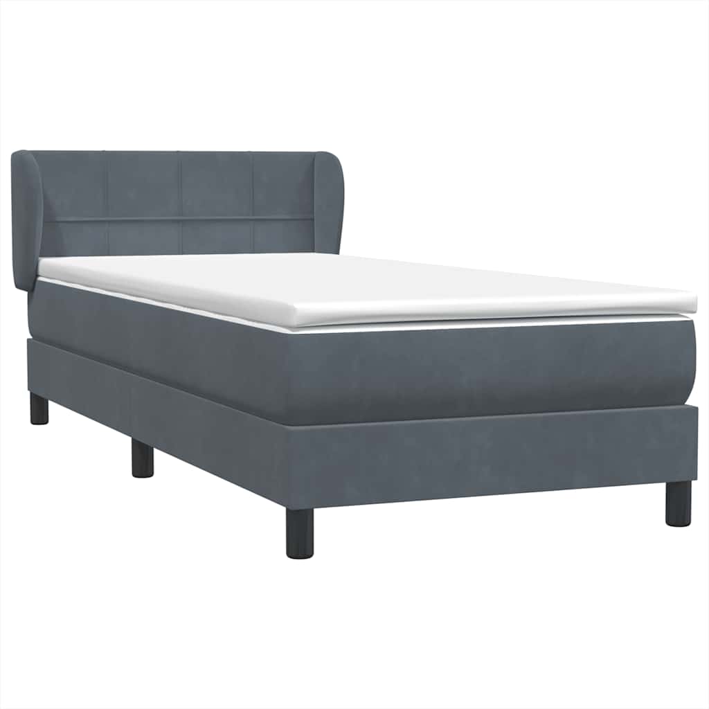 vidaXL Boxspringbett mit Matratze Dunkelgrau 90x220 cm Samt