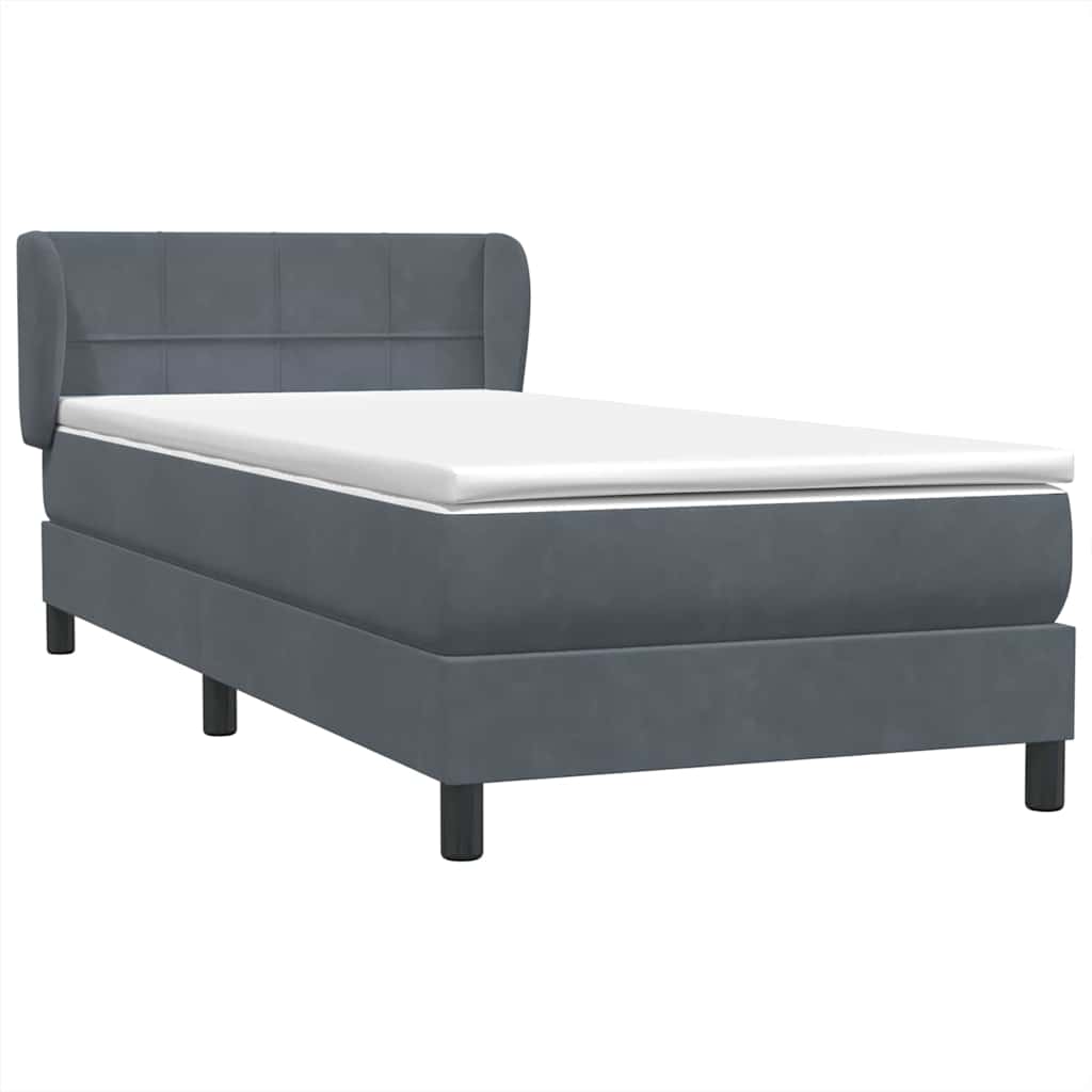 vidaXL Boxspringbett mit Matratze Dunkelgrau 100x220 cm Samt