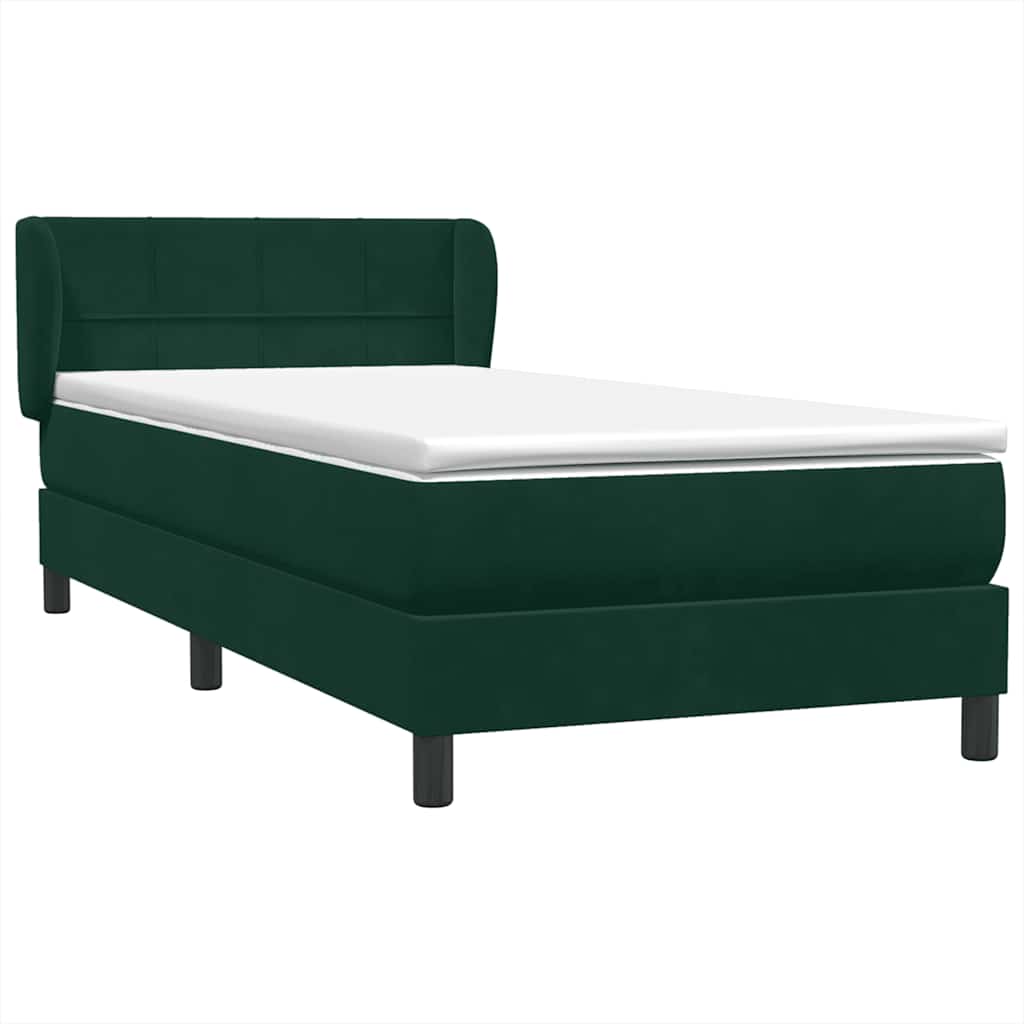 vidaXL Boxspringbett mit Matratze Dunkelgrün 100x220 cm Samt