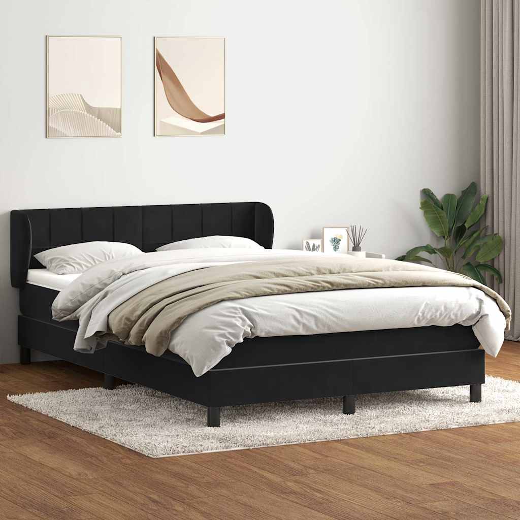 vidaXL Lit tapissier avec matelas Noir 140x220 cm Velours