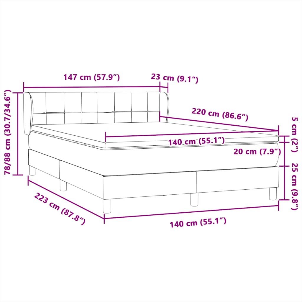 vidaXL Boxspringbett mit Matratze Dunkelblau 140x220 cm Samt