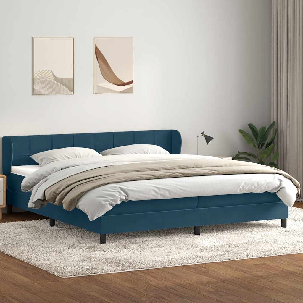 vidaXL Boxspringbett mit Matratzen Dunkelblau 180x220 cm Samt