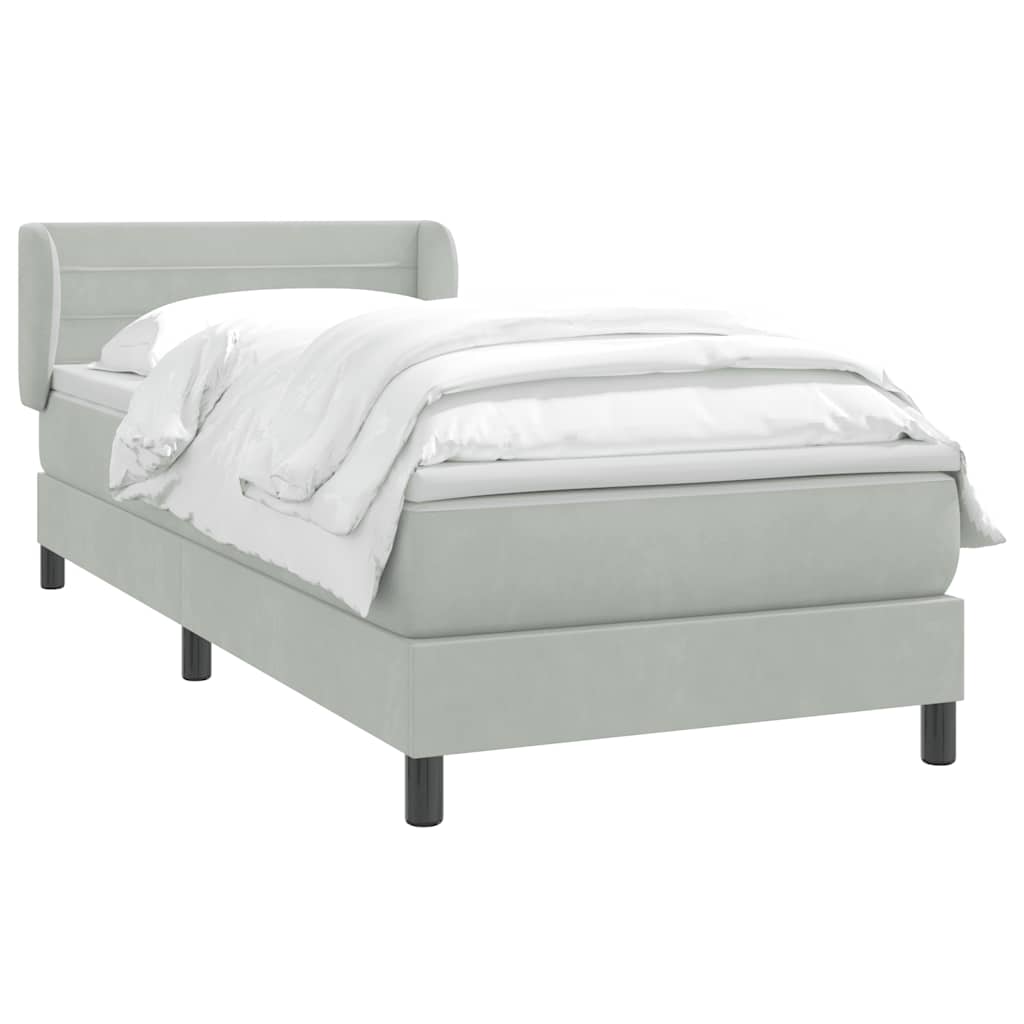vidaXL Boxspringbett mit Matratze Hellgrau 90x210 cm Samt