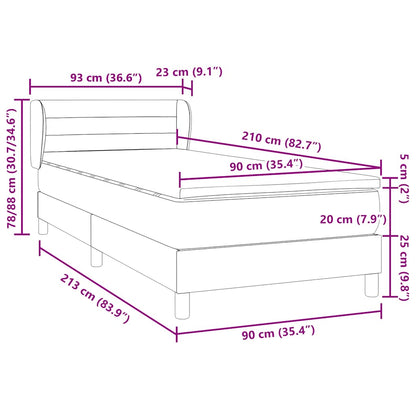 vidaXL Boxspringbett mit Matratze Schwarz 90x210 cm Samt